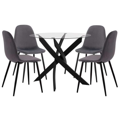 Τραπεζαρία (Σετ 5Τμχ) Leonardo HM11095.01 Τραπέζι Φ90x74cm & 4 Καρέκλες Grey