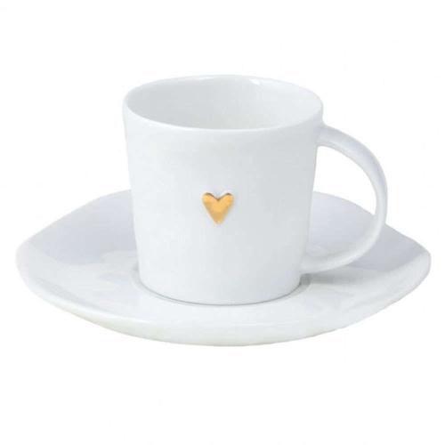Φλυτζάνι Καφέ Με Πιατάκι Heart LBTRD0014341 6x5cm White-Gold Raeder