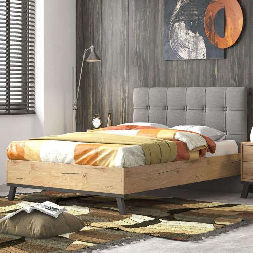 Κρεβάτι Nο77 150x200x111cm Light Grey-Honey