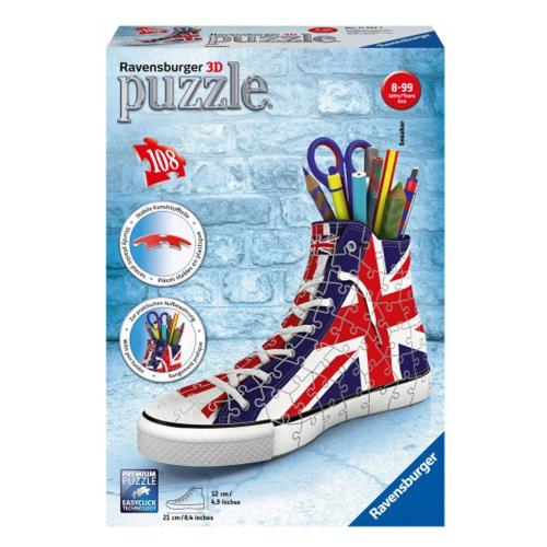 Puzzle 3D Sneaker - Μολυβοθήκη Με Την Σημαία Του Ηνωμένου Βασιλείου 11222 108τμχ 21x8x12cm 8 Ετών+ Red-Blue Ravensburger