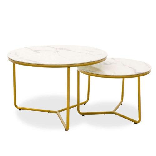 Τραπέζι Σαλονιού Paris (Σετ 2Τμχ) 029-000091 80x50/60x40cm White-Gold