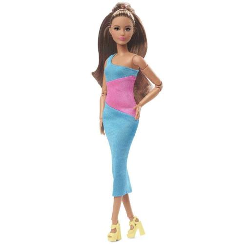 Κούκλα Barbie HJW82 Καστανομάλλα Μidi Φόρεμα Με Έναν Ώμο Turquoise-Pink Mattel