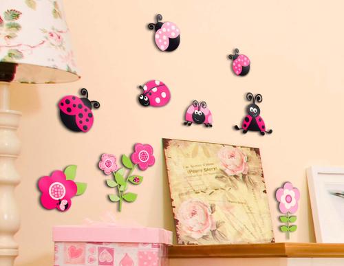 Διακοσμητικά αυτοκόλλητα τοίχου Pink Ladybugs 3D