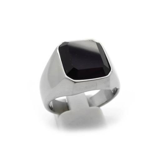 Ανδρικό Δαχτυλίδι από ατσάλι με μαύρη πέτρα AT014