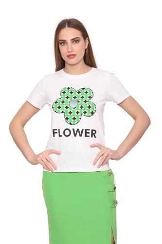 Μπλούζα Λευκή Με Λουλούδι Σε Πράσινο