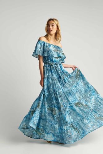 Φόρεμα μακρύ με βολάν Blue