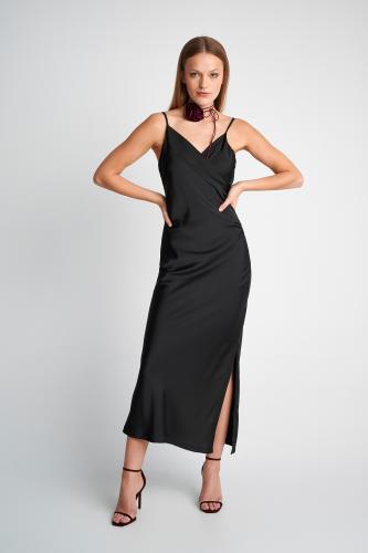 Φόρεμα σατινέ σε στιλ lingerie Black