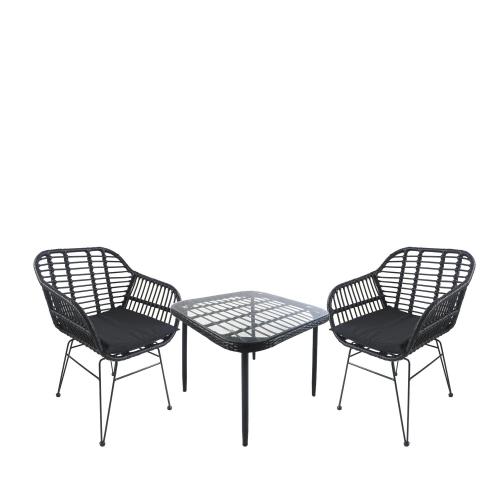 Artelibre Σετ Τραπεζαρία Κήπου ANTIUS Μαύρο Μέταλλο/Rattan/Γυαλί Με 2 Καρέκλες 14990381