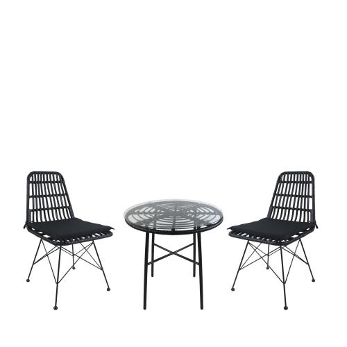 Artelibre Σετ Τραπεζαρία Κήπου APPIUS Μαύρο Μέταλλο/Rattan/Γυαλί Με 2 Καρέκλες 14990364