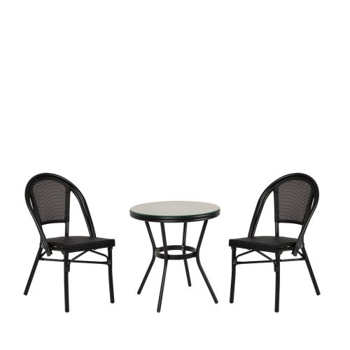 Artelibre Σετ Τραπεζαρία Κήπου BURUNDI Μαύρο Αλουμίνιο/Γυαλί Με 2 Καρέκλες 14990235