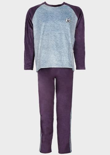 Ανδρική πιτζάμα βελουτέ μπλούζα διχρωμία παντελόνι λάστιχο στη μέση.Homewear Collection ΜΩΒ