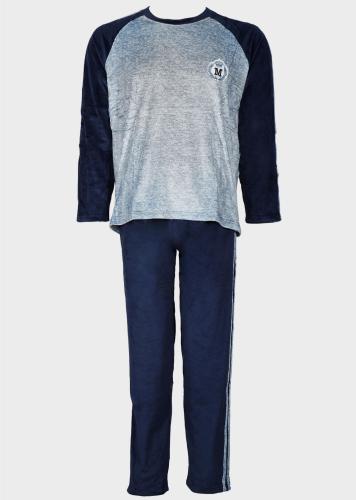 Ανδρική πιτζάμα βελουτέ μπλούζα διχρωμία παντελόνι λάστιχο στη μέση.Homewear Collection NAVY