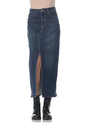 Γυναικεία jean ελαστική φούστα μπροστινό σκίσιμο. Denim Collection JEAN