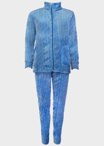 Γυναικεία πιτζάμα σετ coral fleece ζακέτα τσέπες ανάγλυφο σχέδιο. Homewear Collection ΡΑΦ