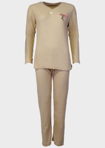 Γυναικεία πιτζάμα σετ ρίπ μονόχρωμο παντελόνι. Homewear Collection SAND