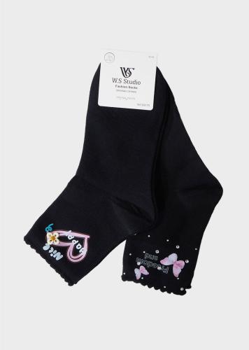 Γυναικείες κάλτσες all print λεπτομέρειες strass. Συσκευασία 2pack ΜΑΥΡΟ