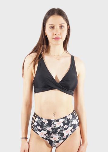 Γυναικείο σετ μαγιό bra αποσπώμενη επένδυση κούμπωμα bikini ψηλόμεσο πλαϊνό cut-out.Καλύπτει B Cup ΜΑΥΡΟ