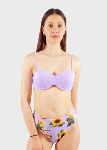 Γυναικείο σετ μαγιό bra ενσωματωμένη επένδυση αποσπώμενες τιράντες bikini floral ψηλόμεσο cut-out. Καλύπτει B CUP ΜΩΒ