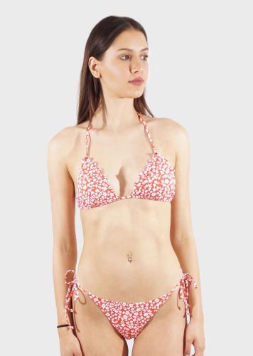 Γυναικείο σετ μαγιό bra τρίγωνο all print floral αποσπώμενη επένδυση bikini δετό. Καλύπτει B CUP ΚΟΚΚΙΝΟ