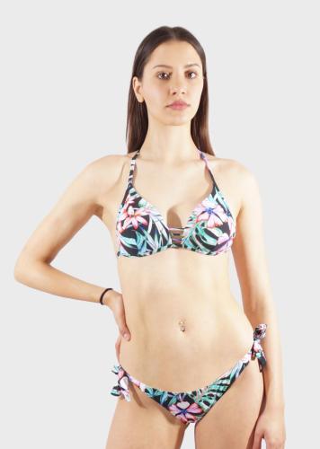 Γυναικείο σετ μαγιό bra τρίγωνο ενσωματωμένη επένδυση bikini δετό all print .Καλύπτει B CUP ΜΑΥΡΟ