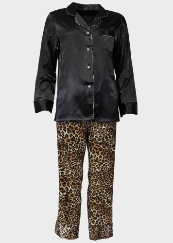 Γυναικείο σετ σατέν πιτζάμες animal print σακάκι παντελόνι & φανελάκι. Συσκευασία 3pack ΚΑΜΕΛ