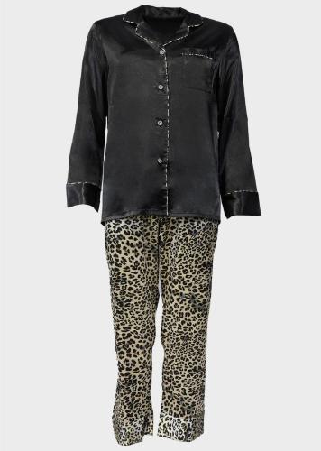 Γυναικείο σετ σατέν πιτζάμες animal print σακάκι παντελόνι & φανελάκι. Συσκευασία 3pack ΜΠΕΖ