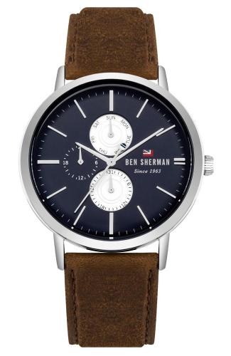 BEN SHERMAN The Dylan Multifunction - WBS104UT, Silver case with Brown Leather Strap