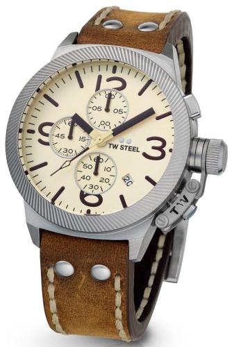 TW STEEL Canteen Chronograph - CS104, Silver case with Brown Leather Strap