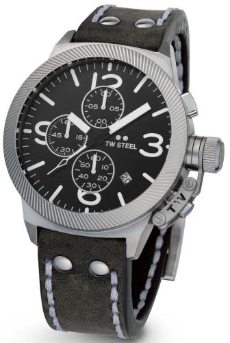 TW STEEL Canteen Chronograph - CS105, Silver case with Grey Leather Strap