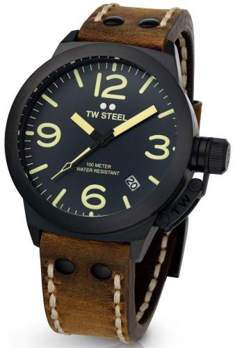 TW STEEL Canteen - CS103, Black case with Brown Leather Strap