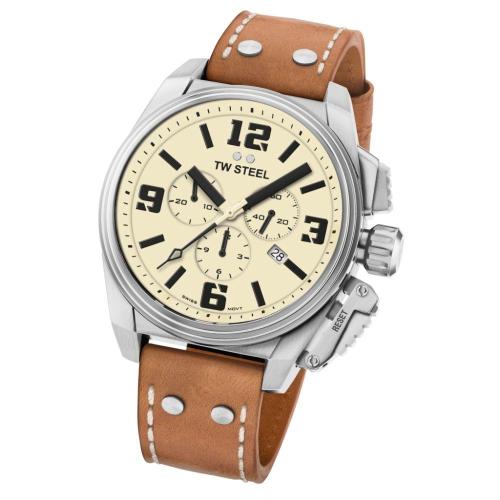 TW STEEL Canteen - TW1010 Silver case, with Brown Leather Strap