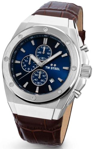 TW STEEL CEO Tech Chronograph - CE4107, Silver case with Brown Leather Strap