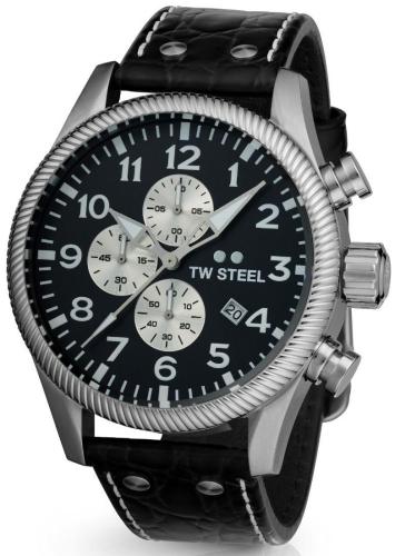 TW STEEL Volante Chronograph - VS110, Silver case with Black Leather Strap