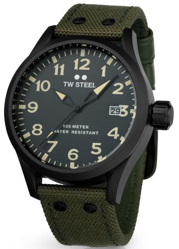 TW STEEL Volante - VS102, Grey case with Green Fabric & Leather Strap
