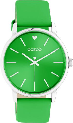 OOZOO Timepieces - C10988, Silver case with Green Leather Strap