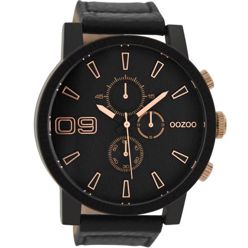 OOZOO Timepieces - C9034, Black case with Black Leather Strap