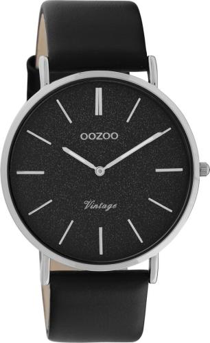 OOZOO Vintage - C20168, Silver case with Black Leather Strap