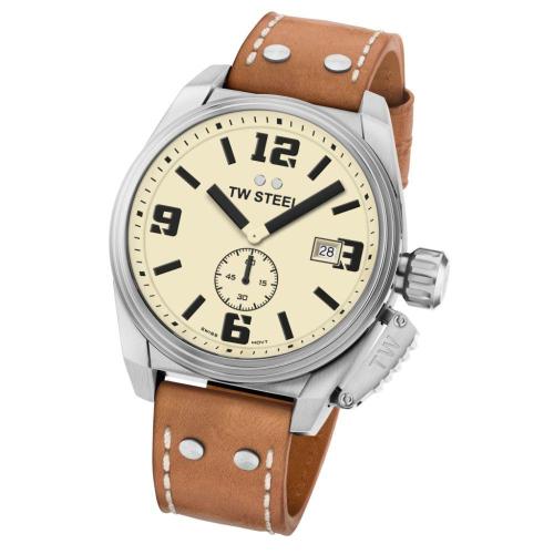 TW STEEL Canteen - TW1000 Silver case, with Brown Leather Strap