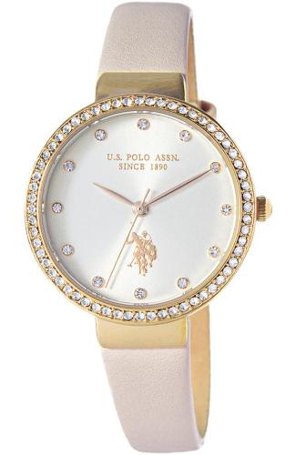 U.S. POLO Camille Crystal - USP8105YG, Gold case with Beige Leather Strap
