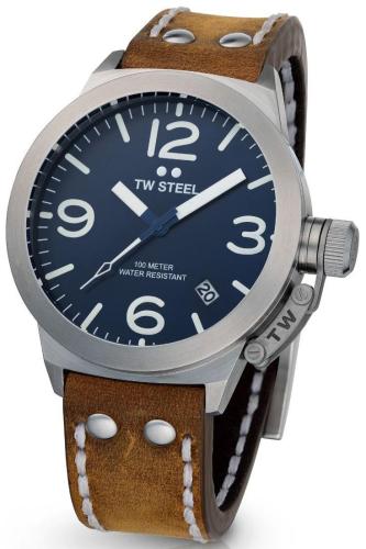 TW STEEL Canteen - CS102, Silver case with Brown Leather Strap