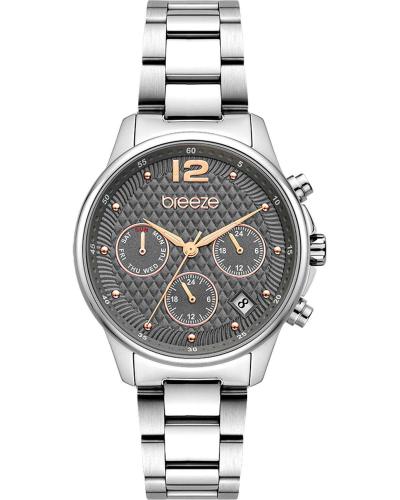 BREEZE Enigma Dual Time - 612431.6, Silver case with Stainless Steel Bracelet
