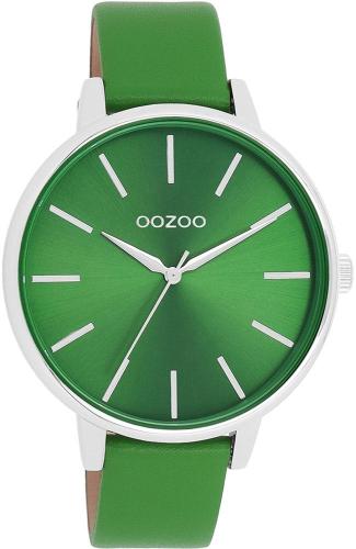OOZOO Timepieces - C11297, Silver case with Green Leather Strap