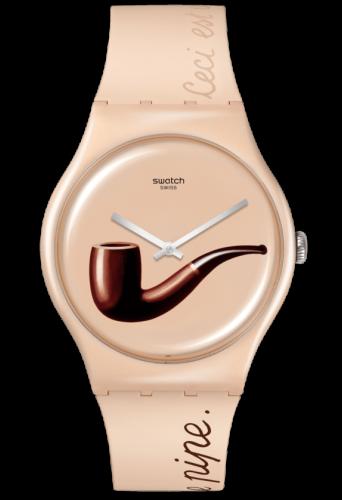 SWATCHLA TRAHISON DES IMAGES BY RENE MAGRITTE - SO29Z124, Beige case with Beige Rubber Strap