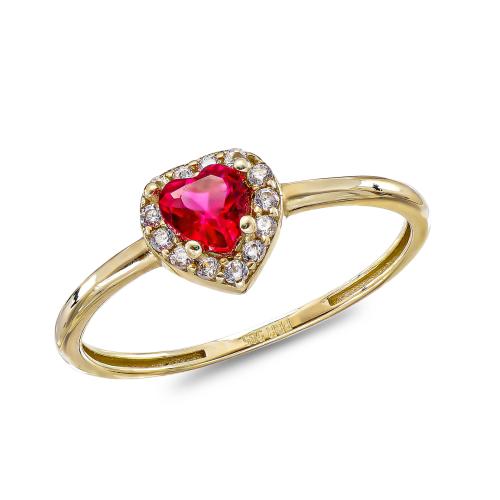 Δαχτυλίδι Καρδιά με Κόκκινη Πέτρα απο Κίτρινο Χρυσό 14 Καρατίων DX1834