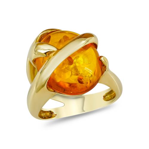 Χειροποίητο Δαχτυλίδι με Κεχριμπάρι απο Κίτρινο Χρυσό 14 Καρατίων DX1242