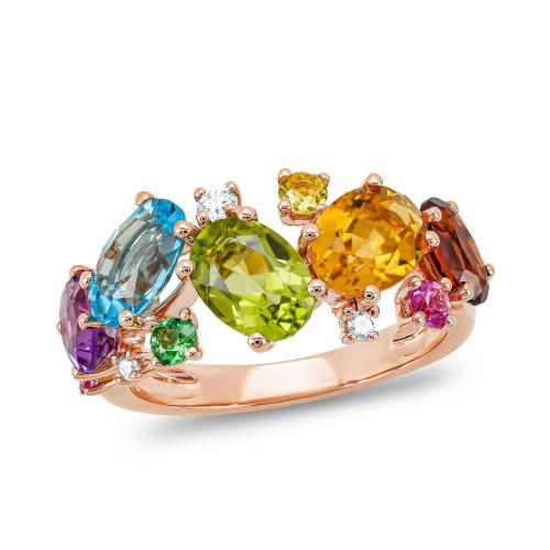 Diamond Group Δαχτυλίδι με Χρωματιστές Πέτρες και Διαμάντια Brilliant από Ροζ Χρυσό 18 Καρατίων DDX346