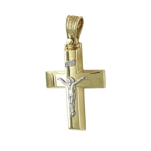 Σταυρός Βάπτισης 14 Καρατίων Δίχρωμος Χρυσός ΤΡΙΑΝΤΟΣ Ανδρικός ST1096