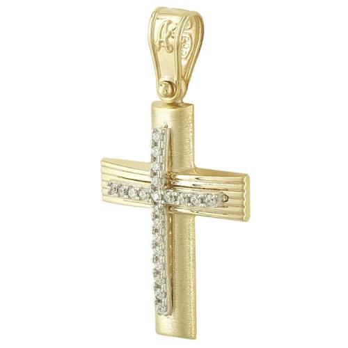 Σταυρός Βάπτισης Κ14 Δίχρωμος Χρυσός Γυναικείος ST2059