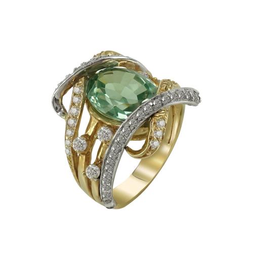 Δαχτυλίδι Με Σμαραγδίτη Από Δίχρωμο Χρυσό Κ14 DX663