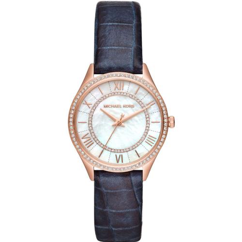 MICHAEL KORS Lauryn Crystals Rose Gold Blue Leather Strap MK2757